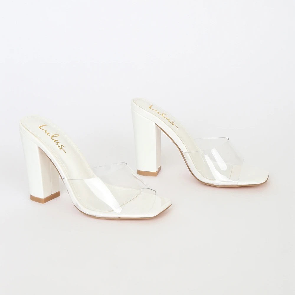 Lulus White Patent High Heel Slide Sandals Size: 7